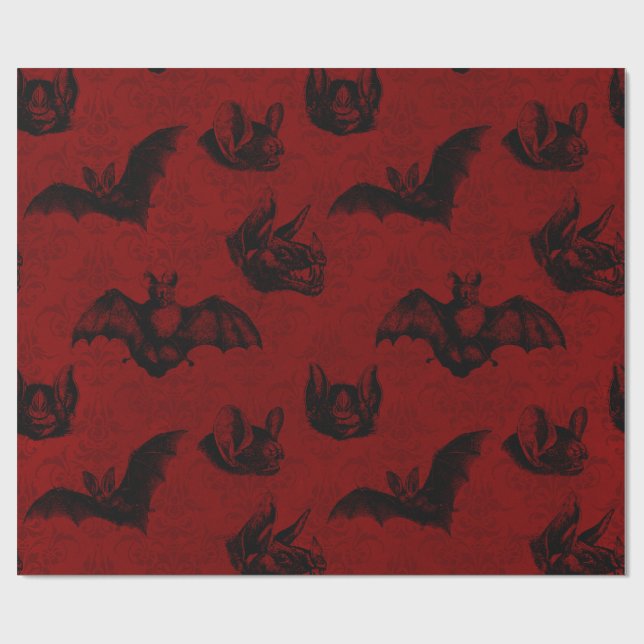 Crimson & Black Vampyre Bats Wrapping Paper (Flat)