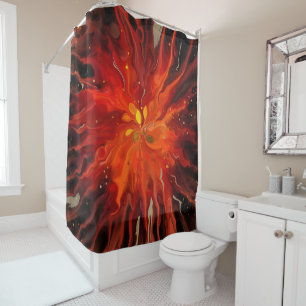 Crimson Bloom – Abstract Ink Flower Art Shower Curtain
