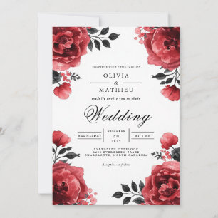 Crimson Bloom Floral Accent Wedding Invitation