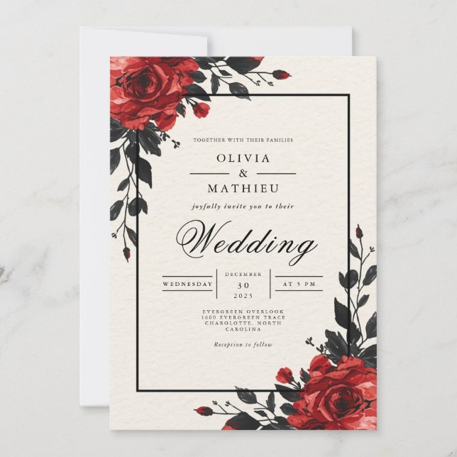 Crimson Bloom Floral Wedding Invitation (Front)