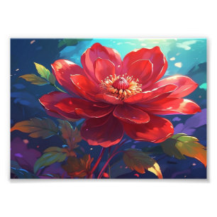 Crimson Bloom: Radiant Red Lotus on Tranquil Azure Photo Print