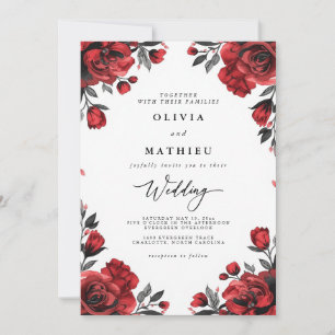Crimson Bloom Romance Wedding Invitation