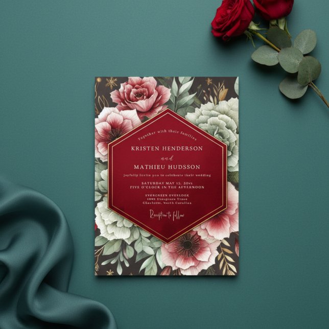 Crimson Bloom Romance Wedding Invitation (Creator Uploaded)