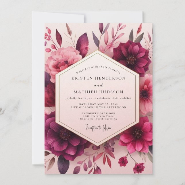 Crimson Bloom Romantic Wedding Invitation (Front)