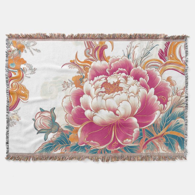 Crimson Bloom Throw Blanket (Front)