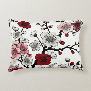 Crimson Blossom Elegance - Japanese-Inspired Flora Decorative Cushion