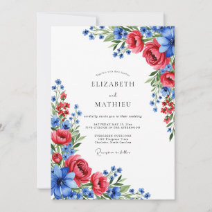 Crimson Blue Artistic Summer Wedding Invitation