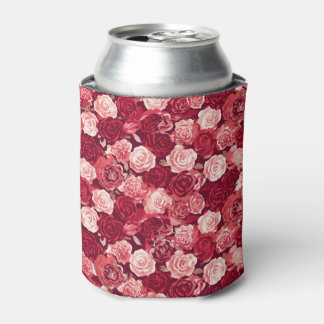 Crimson & Blush Seamless Rose Pattern Can Cooler