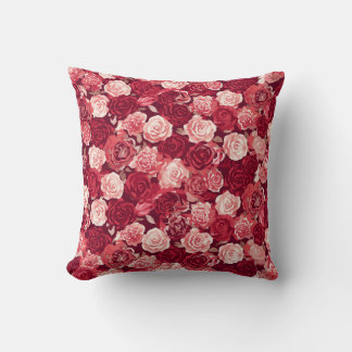 Crimson & Blush Seamless Rose Pattern Cushion