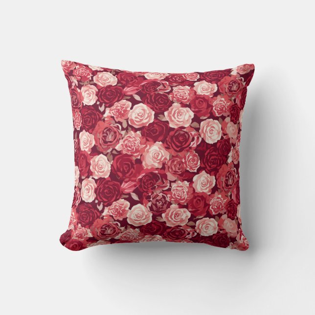 Crimson & Blush Seamless Rose Pattern Cushion (Front)