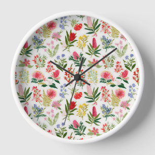 Crimson Botanical Garden Floral Wall Clock