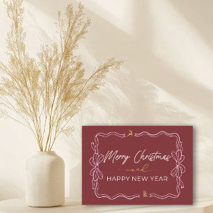 Crimson: Bow & Trees Doodles Holiday Folded Card