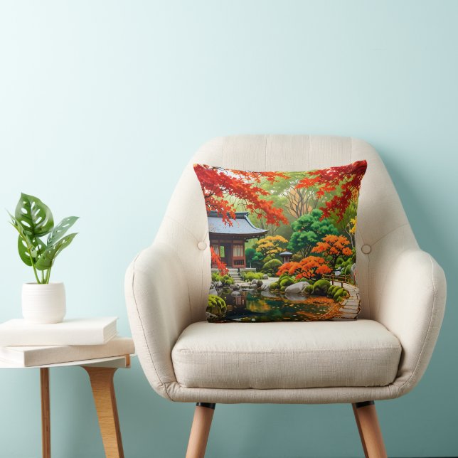 Crimson Cascade - Autumn in a Japanese Garden Cushion (Chair)