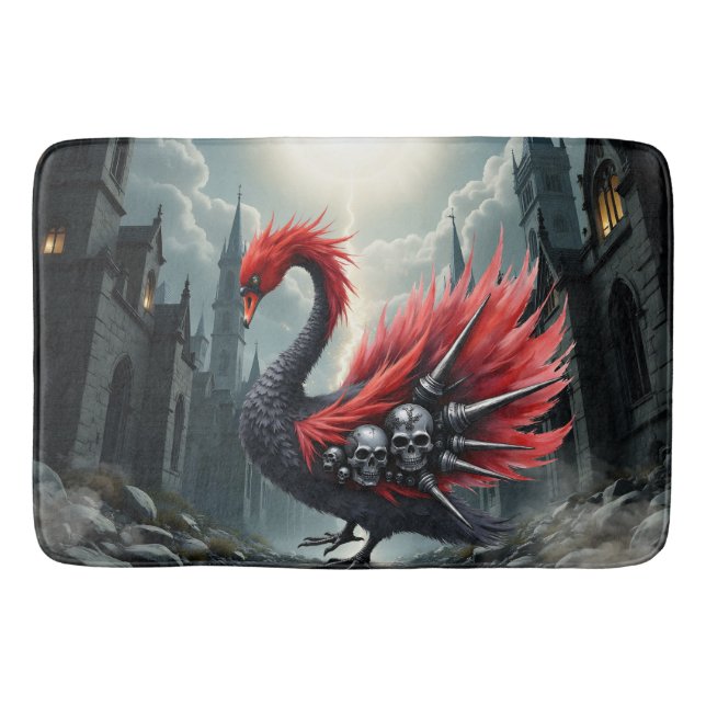 Crimson Cathedral Swan. Bath Mat (Front)