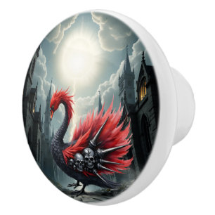 Crimson Cathedral Swan Ceramic Knob