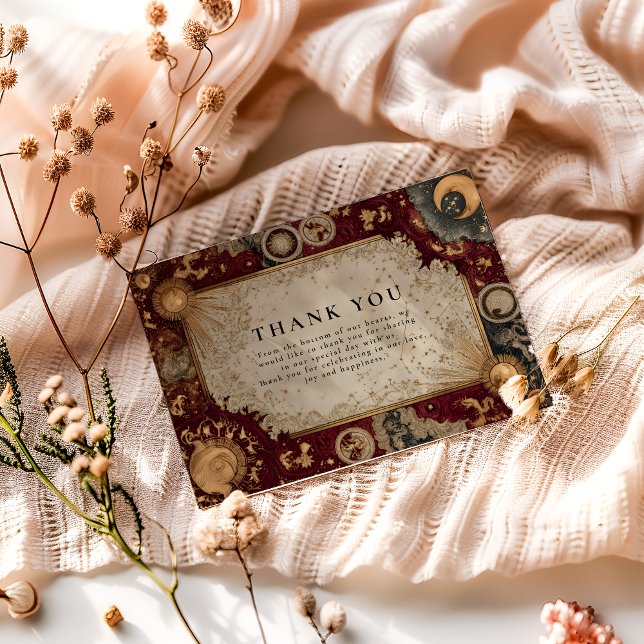 Crimson Celestial Baroque Wedding Thank You Card (Creator Uploaded)