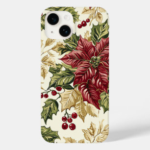 Crimson Champagne Poinsettia Holly Christmas Case-Mate iPhone 14 Case