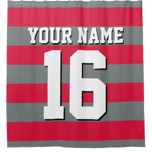 Crimson Charcoal Sports Jersey Preppy Stripe Shower Curtain