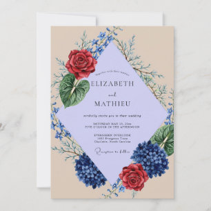 Crimson Cobalt Hydrangea Eucalyptus Wedding Invitation