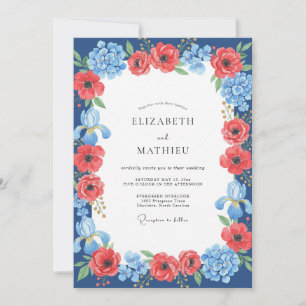 Crimson Cobalt Poppy Wedding Invitation