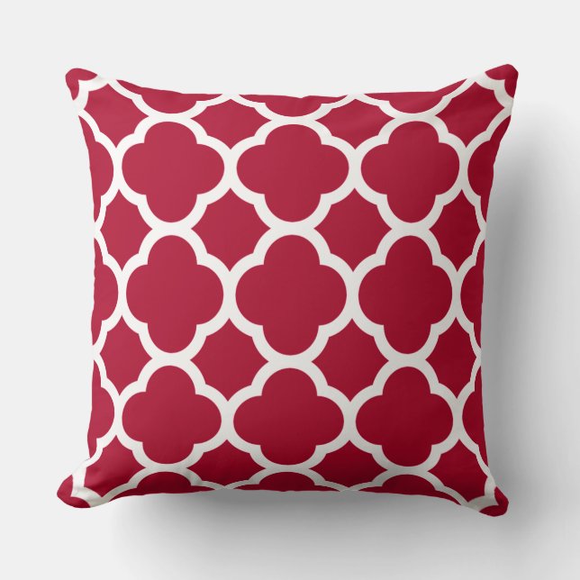 Crimson Colour Quatrefoil Pattern Cushion (Front)