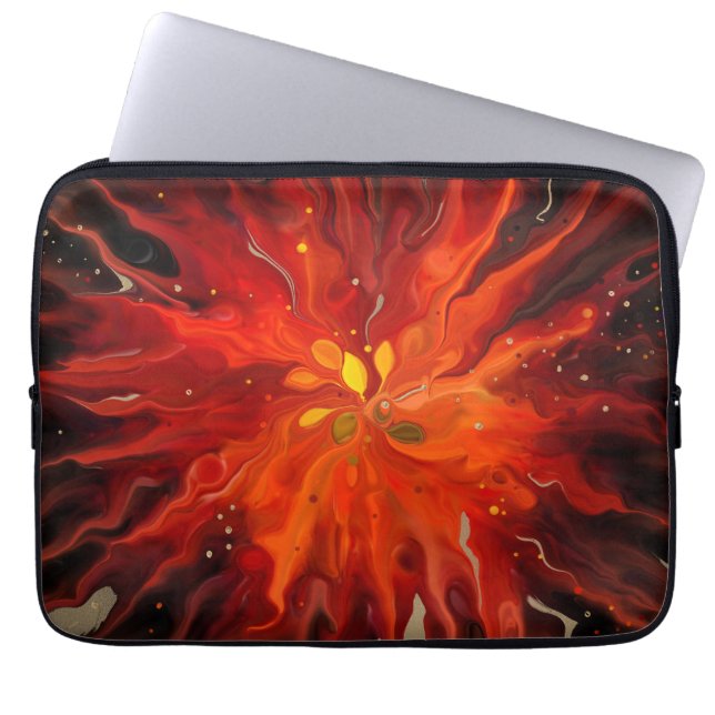 Crimson Core – Fiery Abstract Energy Burst Laptop Sleeve (Front)