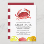 Crimson Crab | 50th Birthday Crab Boil Striped Invitation<br><div class="desc">A set of crab boil 50th birthday party invitations for your next seafood related birthday barbecue or party. These invitations feature simple charcoal black text, along with a unique crimson red watercolor style crab illustration centred towards the top. On the reverse side of the invitation is a deep Crimson Red...</div>