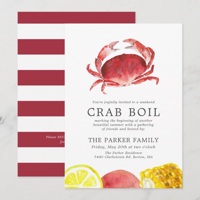 Crimson Crab | Crab Boil Striped Invitation (Front/Back)