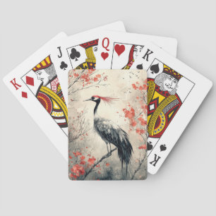 Crimson Crane Blossom Ink Wash (2) Playing Cards