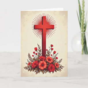 Crimson Cross Floral Scene Card