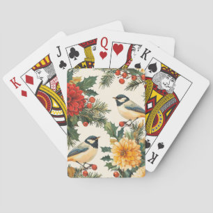 Crimson Dahlia Chickadee Christmas Cream Pattern Playing Cards