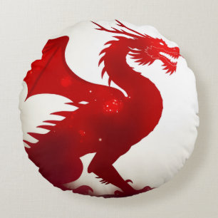 Crimson Dragon Fury Round Cushion