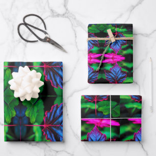 Crimson-Edged Blue – Vivid Leaf Wrapping Paper