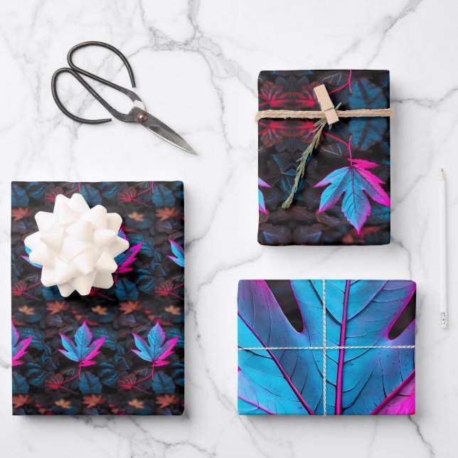Crimson-Edged Blue – Vivid Leaf Wrapping Paper (Front)