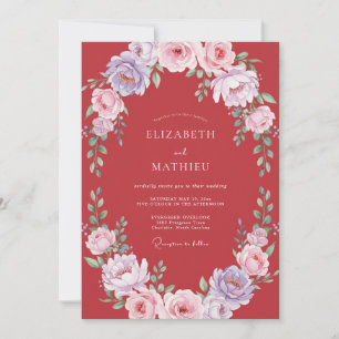 Crimson Elaborate Botanical Wedding Invitation
