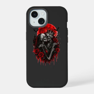 Crimson Embrace: Skeleton Lovers iPhone 15 Case