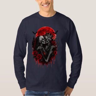 Crimson Embrace: Skeleton Lovers T-Shirt