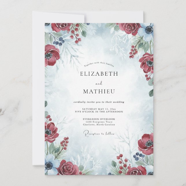 Crimson Enchanting Winter Wedding Invitation (Front)