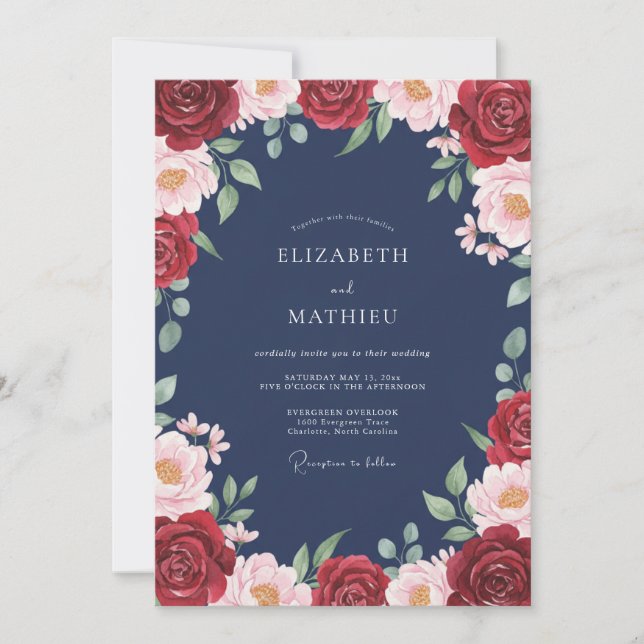 Crimson Ethereal Bloom Wedding Invitation (Front)