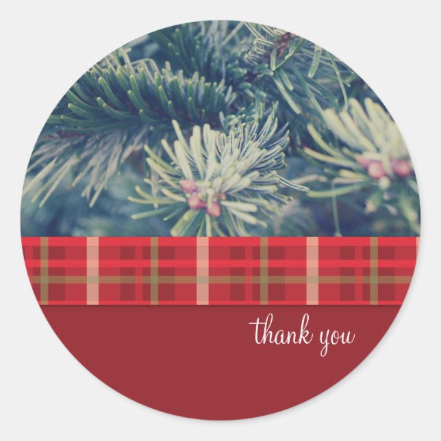 Crimson & Evergreen Christmas Wedding Classic Round Sticker (Front)