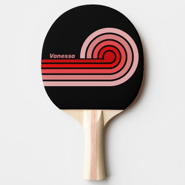Crimson Fade Curl Stripes with Name Ping Pong Paddle (Front)