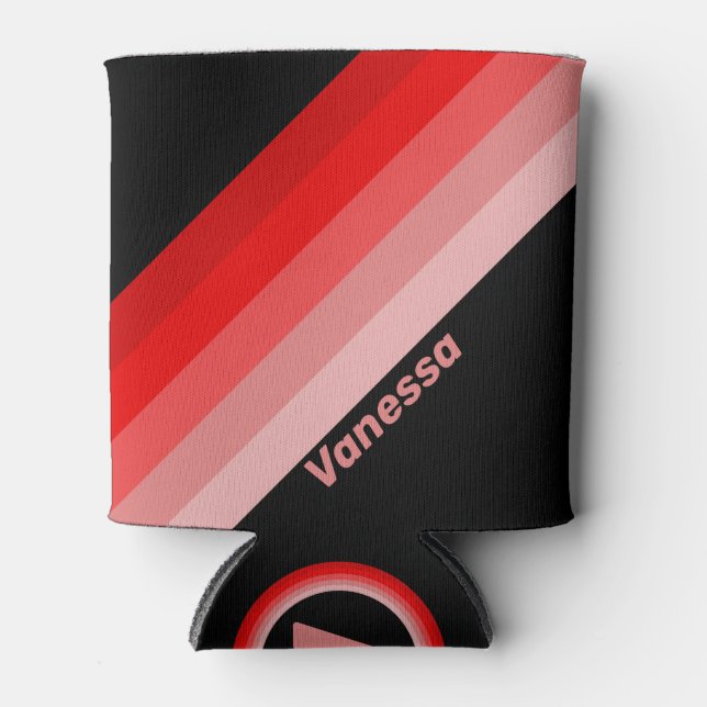 Crimson Fade Stripes with Name Can Cooler (Front)
