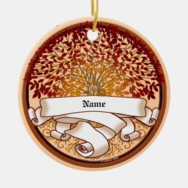 Crimson Family Tree Surname Ceramic Ornament (Front)