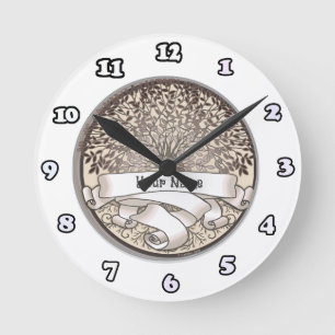 Crimson Family Tree Surname Round Clock