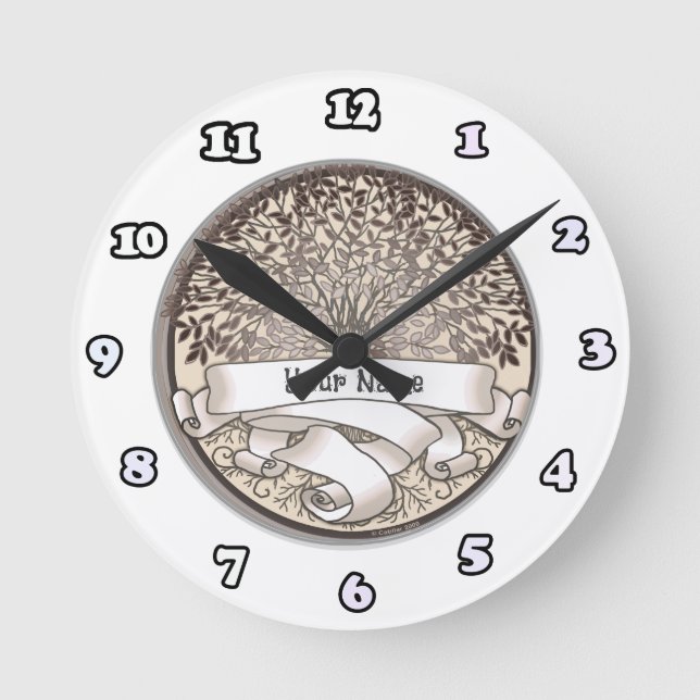 Crimson Family Tree Surname Round Clock (Front)