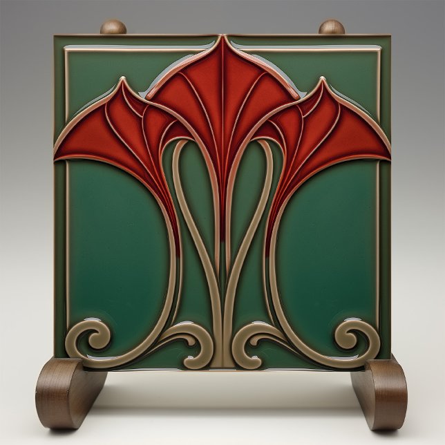 Crimson Flare Art Nouveau Ceramic Tile (Creator Uploaded)