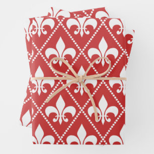 Crimson Fleur de Lis Wrapping Paper Sheet