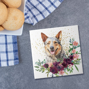 Crimson Floral Bouquet Australian Cattle Dog Ceramic Tile
