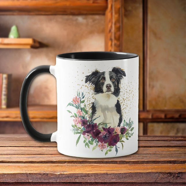 Crimson Floral Bouquet Border Collie Dog Mug (Creator Uploaded)
