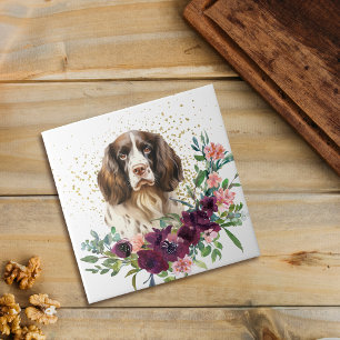 Crimson Floral Bouquet Springer Spaniel Dog Ceramic Tile